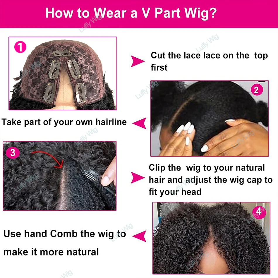 Thin Part V Part Wig Human Hair No Leave Out Afro Kinky Curly Brazilian Remy U Part Wigs 180Density Glueless For Black Women