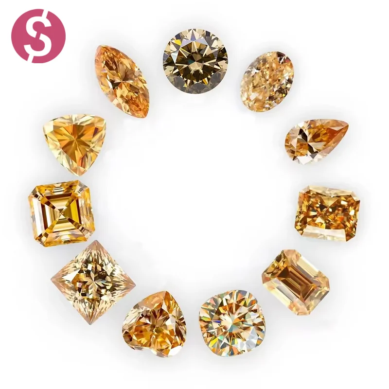 

Champagne Colored Moissanite Stone Round Oval Emerald Heart Radiant Cut Jewelry Making Stones with GRA Certificate