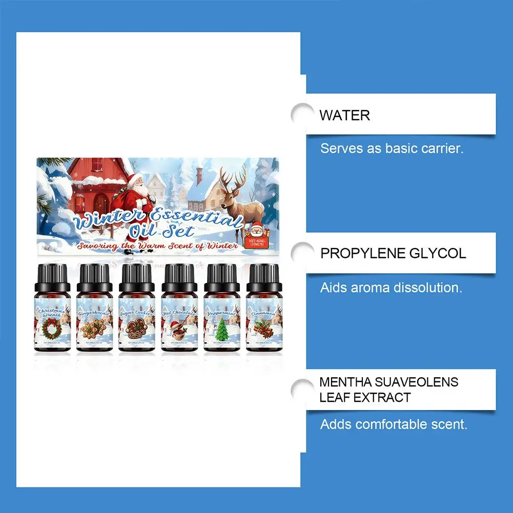 Natural Plant Essential Oil 6PCS 10ML Winter Aromatherapy Set Air Freshener Fragrance for Humidifier Diffuser Home Office Car - Image 6