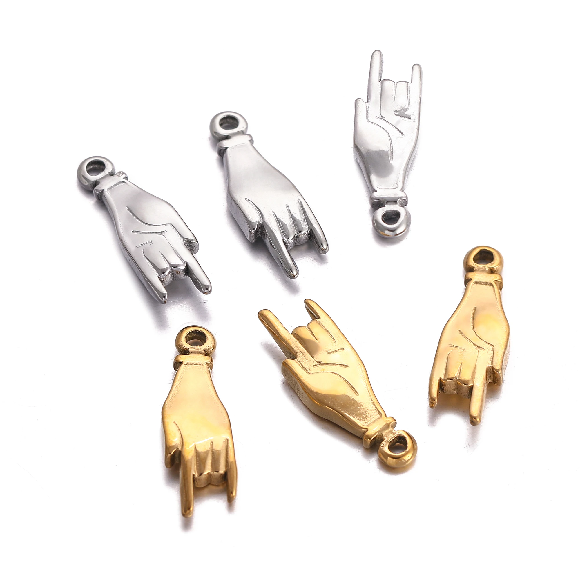 3Pcs/Lot Hand Sign Stainless Steel Pendants Good Luck Hand Symbol Charms Craft DIY Jewelry Making Findings Handmade Accessories