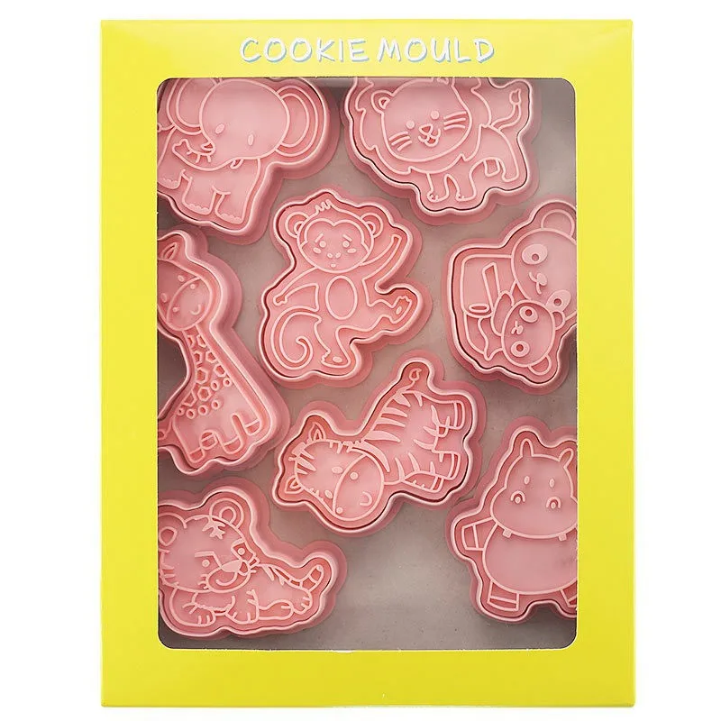 8Pcs Pink Animal Shaped 3D Cake Cutters Cookie Mold Set Decoration Cartoon Stamp Children Bakeries Homemade Cookie Mold Set