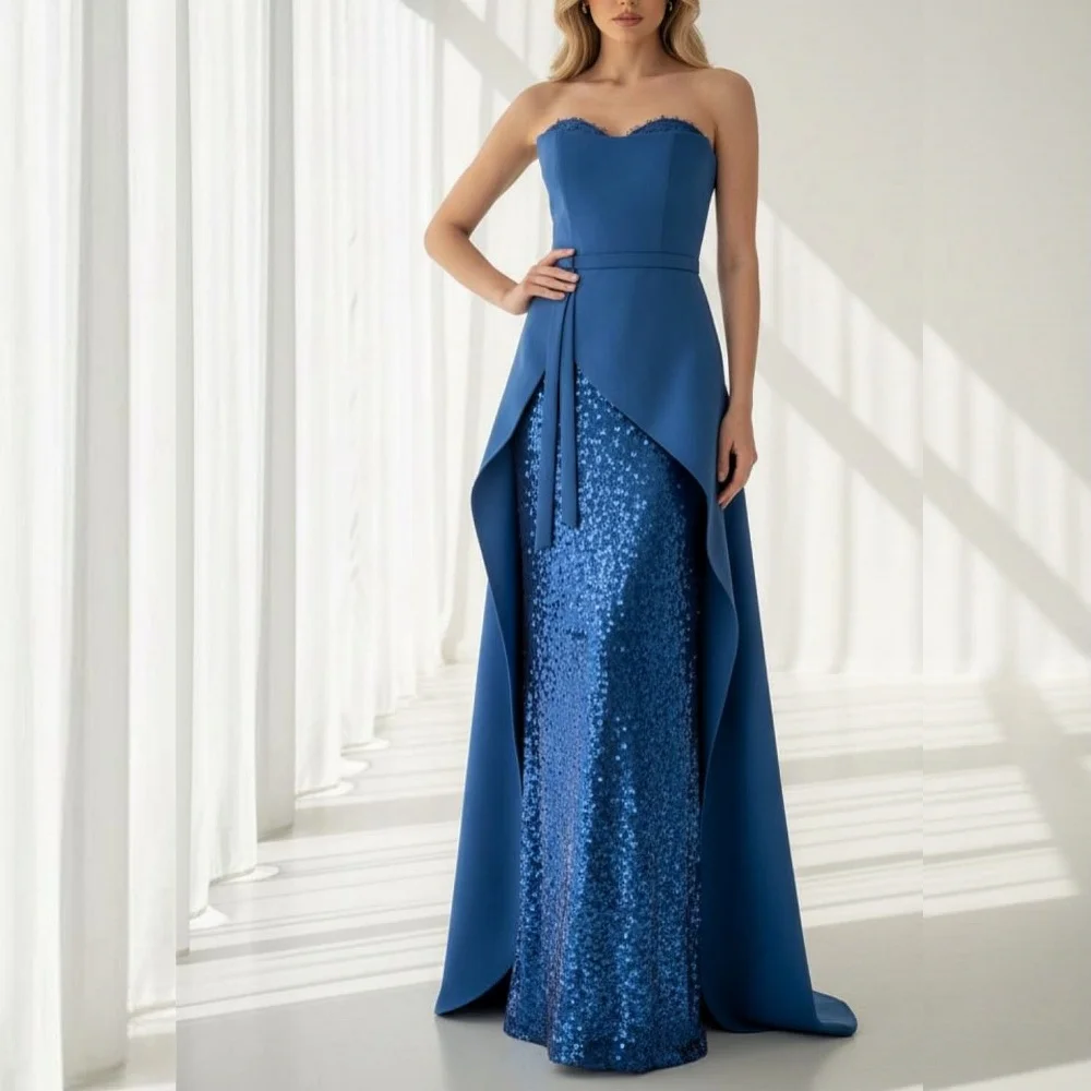 Customized Luxury Charming Sleeveless Glitter Long Dresses Prom Dresses Sequined Sparkle Evening Dress Exquisite Party Gown