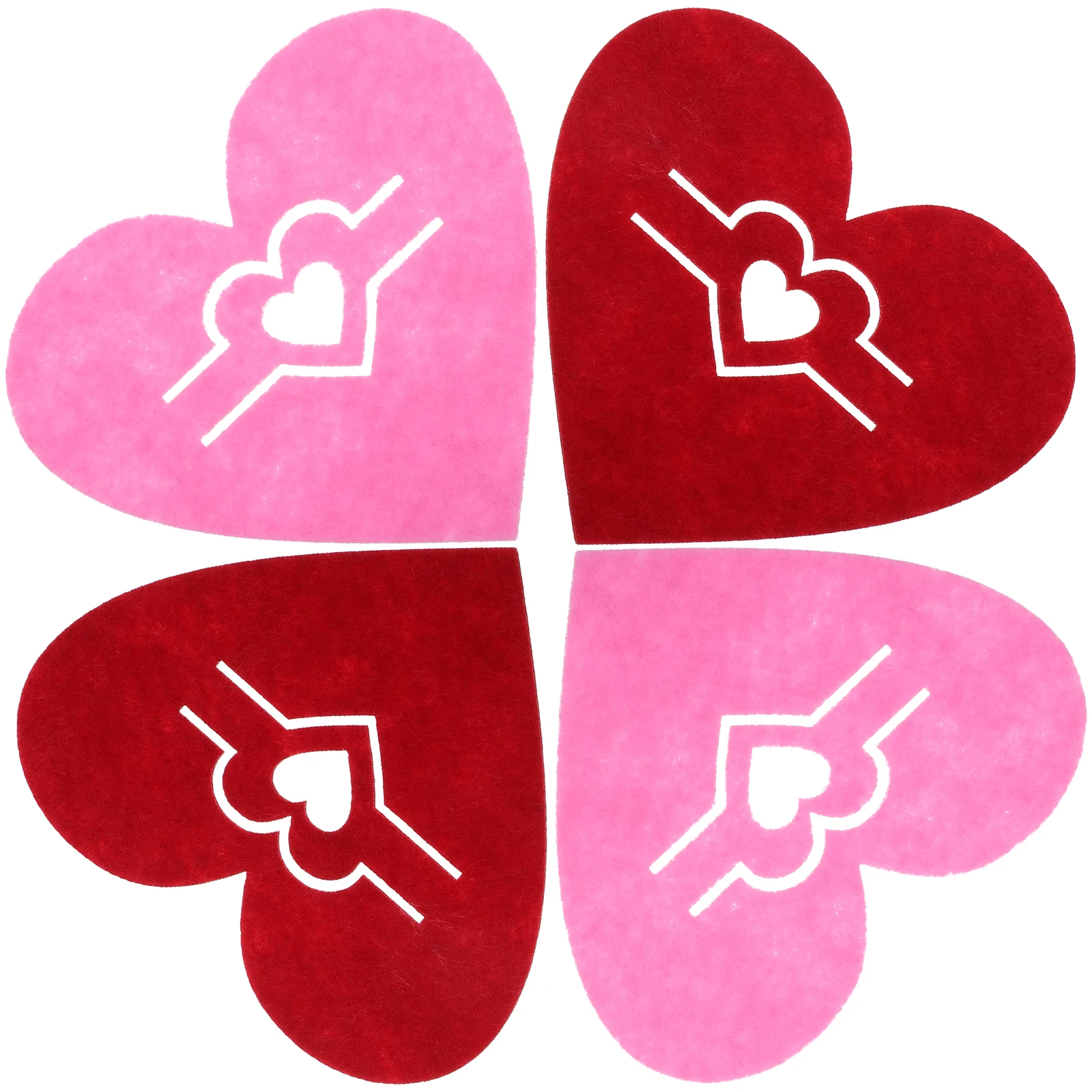 

4 Pcs Heart Shaped Knife Fork Bag Pink Silverware Sleeve Non Woven Fabric Cutlery Pocket Wedding Decor Valentine Storage