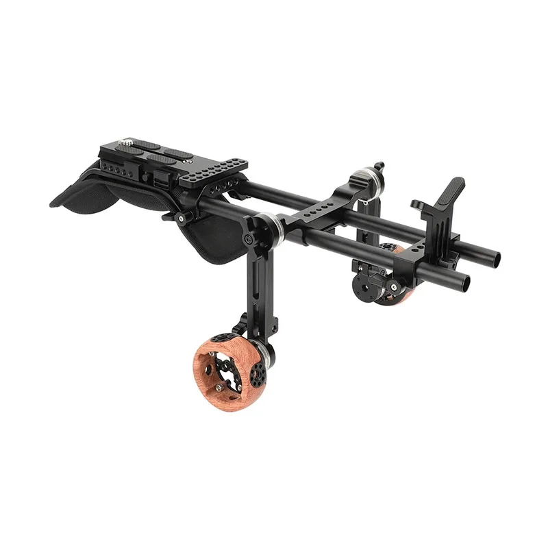 CAMVATE Shoulder Kit Mount 15mm Railblock Rig with Manfrotto QR Plate and Wooden Handgrip For DSLR Cameras and Camcorders