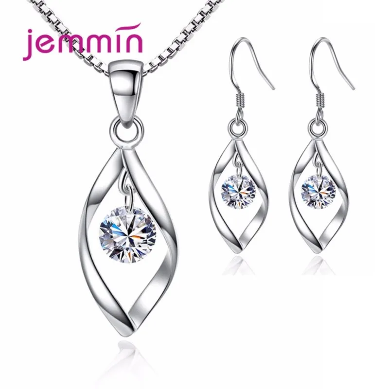 

Romantic Fashion Jewelry Set For Women Pendant Necklace Hoop Earrings CZ Crystal 925 Sterling Silver Wedding Engagement