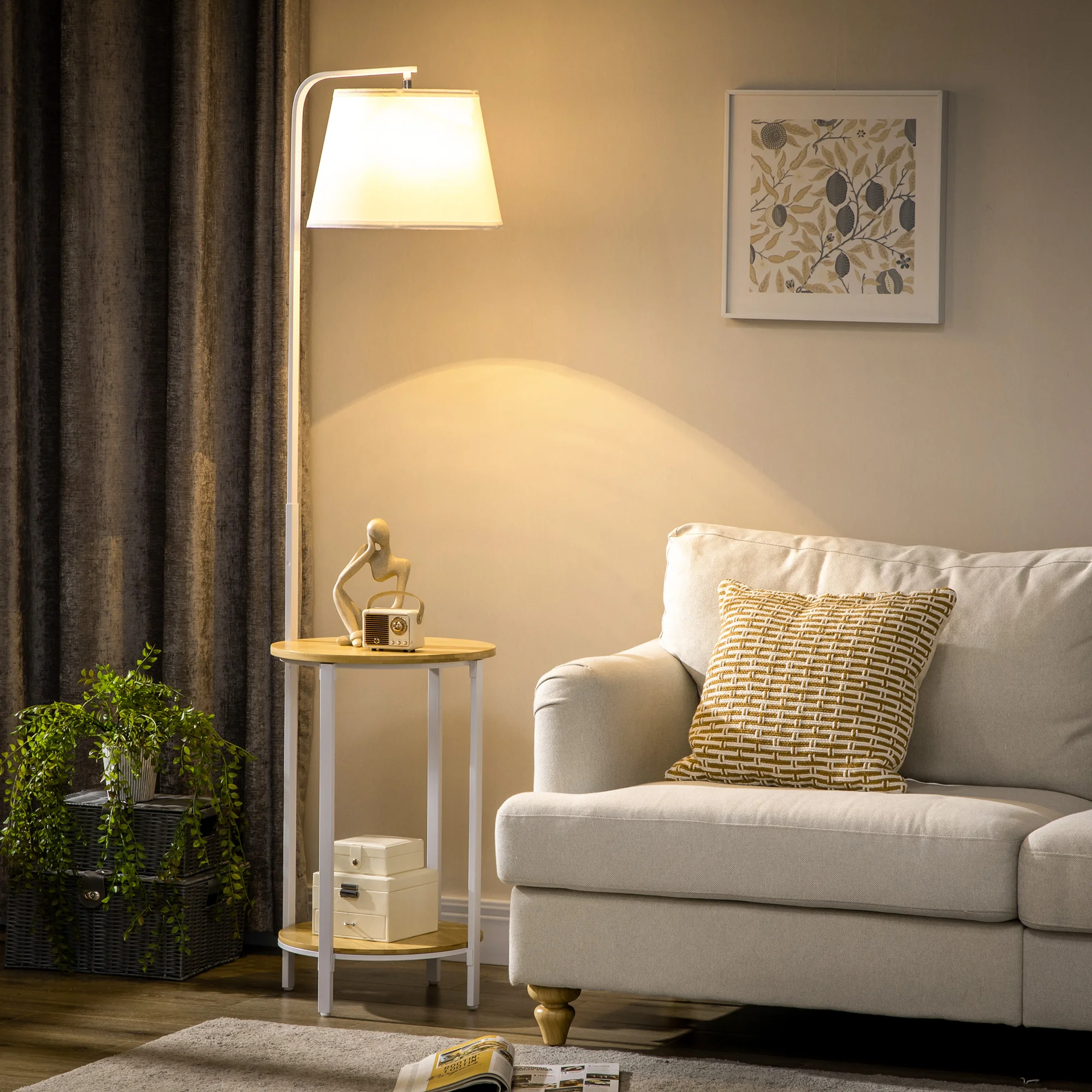 HOMCOM Lámpara de Pie Moderna con Mesas Casquillo E27 40W 43x39,5x162 cm Blanco