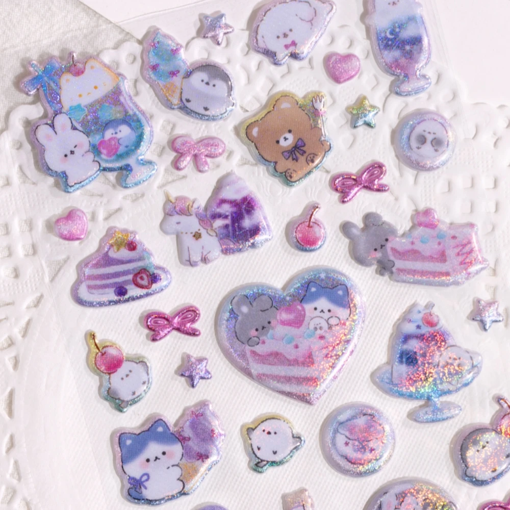 3 قطعة/6 قطعة الحلوى الحيوانات الأليفة القط القهوة الكعك فلاش منتفخ ملصقات ثلاثية الأبعاد سكرابوكينغ Diy بها بنفسك مذكرات القرطاسية ملصقات اللوازم المدرسية