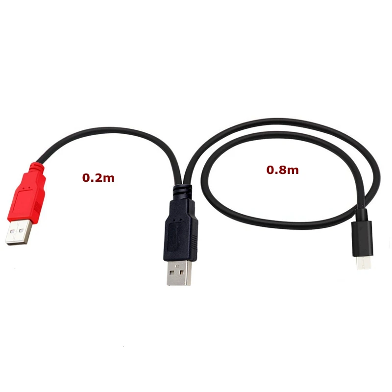 0.8m For Mobile Hard Disk Printer Y-type Data Cable Double Head USB-B USB 2.0 Micro Mini 5pin Type-c External USB Power Supply