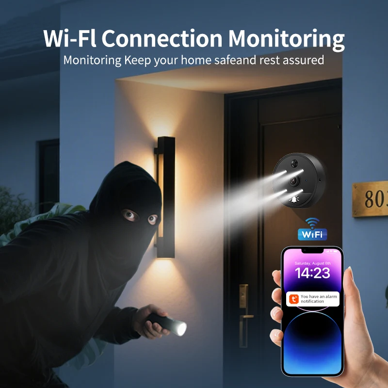 

2K HD WiFi-камера для дверного глазка с ИК-фильтром и 3-метровым инфракрасным ночным видением, полностью металлический корпус из цинкового сплава, умная система Tuya