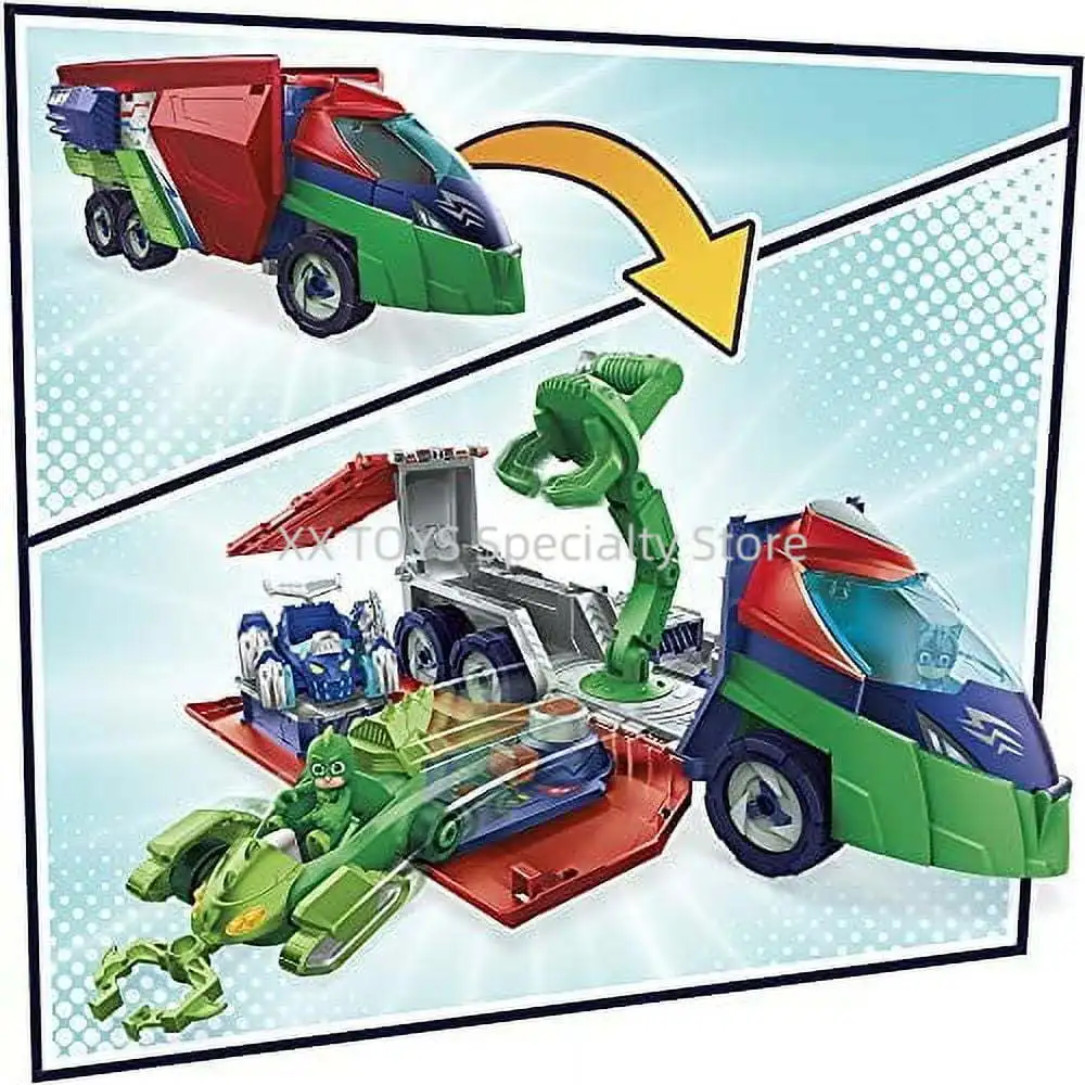 Hasbro PJ Máscaras PJ Lançando Buscador Brinquedo Pré-escolar Transformando Veículo Playset com 2 Carros 2 Figuras de Ação para Criança Presente de Natal