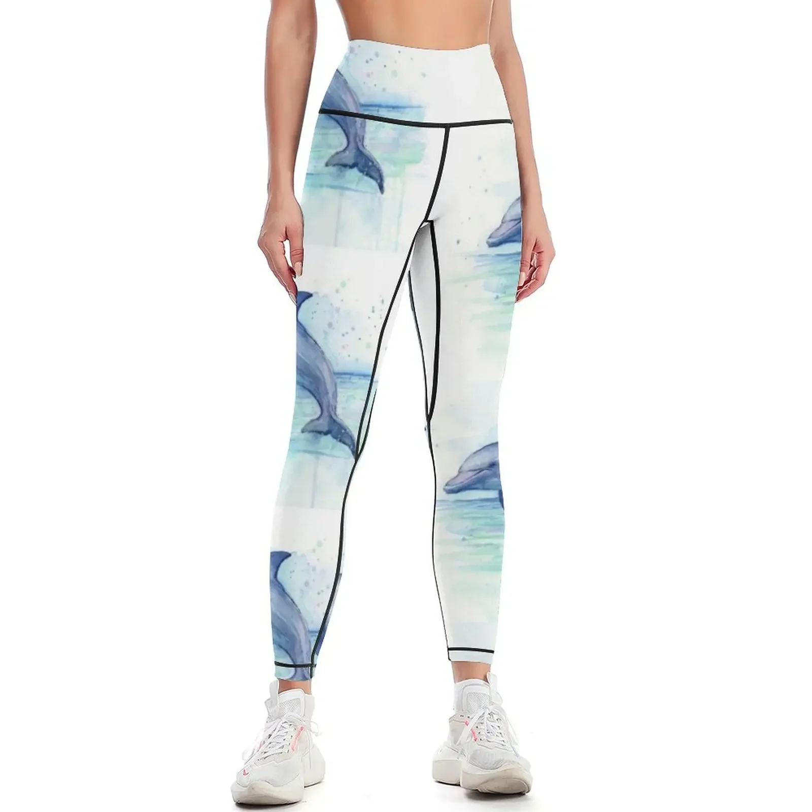 

Dolphin Watercolor Leggings Fitness clothing leggins push up woman Women's push up sportswear gym Womens Leggings