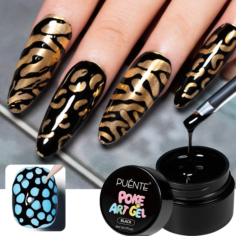 5ML Poke Art Gel Nail Polish Lace Hole Black White Poke Bubble Ocean Wave Pattern Soak Off UV Painting Gel Poke Base Gel Needed 4