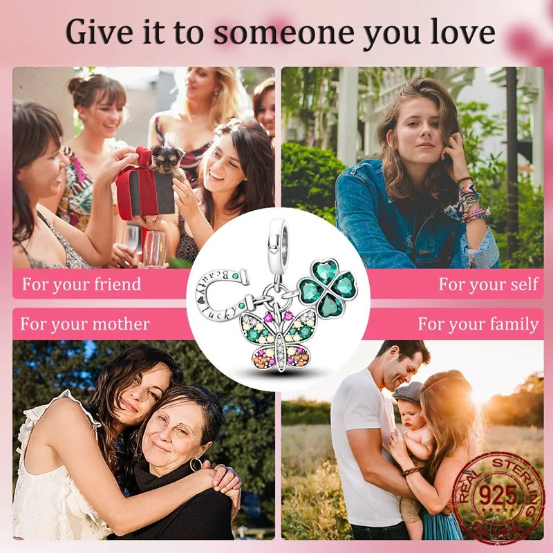 925 Sterling Silver Four-Leaf Clover Pendant Bead, paired with an original design bracelet, a DIY jewelry gift for women.