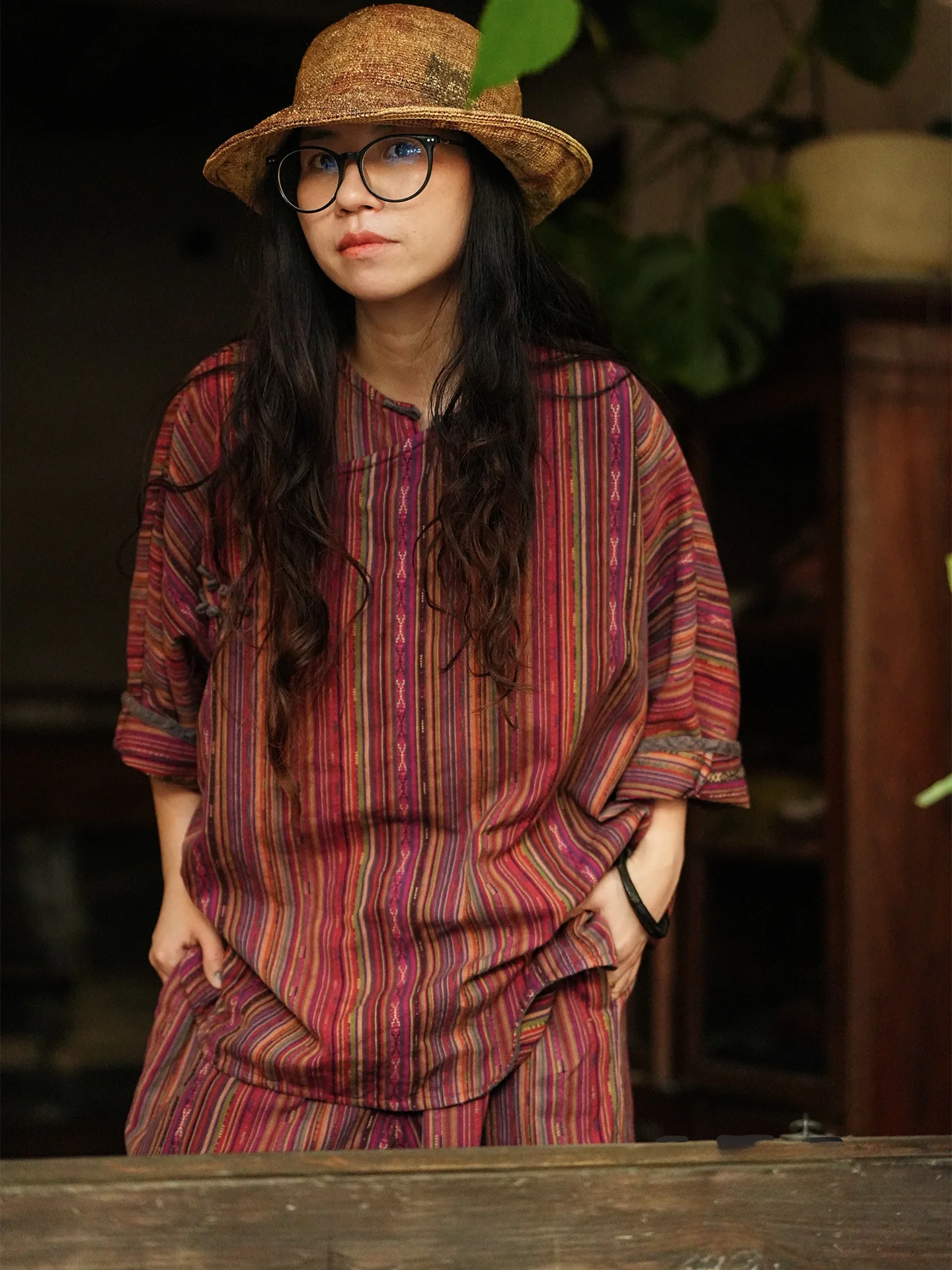 

Original Design Comfortable Loose Cotton Linen Top Skin-friendly Retro Artistic Casual Sle round Ne ort Sve T-irt