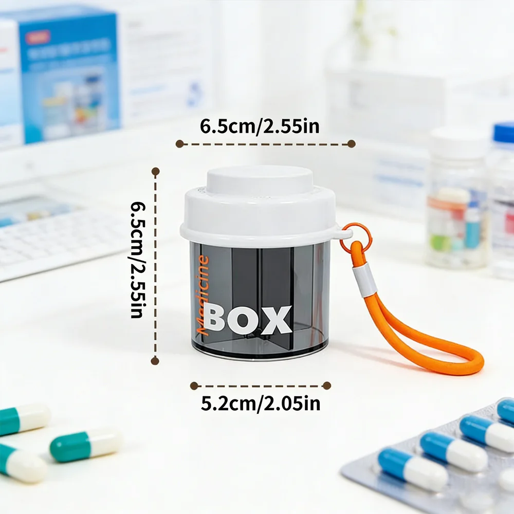 4 Compartments Round Pill Storage Box with Lid Portable Medicine Organizer for Home Office image 2