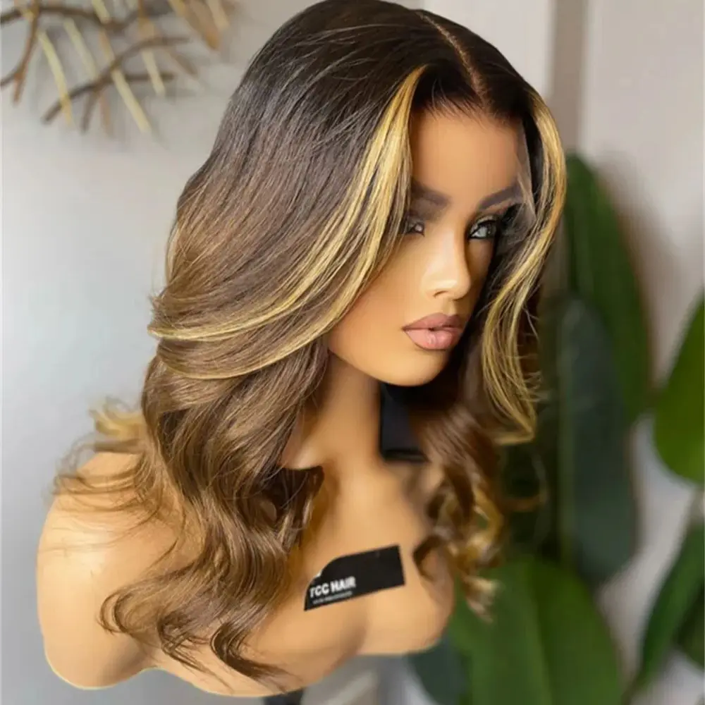 

Honey Blonde Lace Front Wig13x4 HD Glueless Wavy Highlight Lace Front Wig for Women Natural Look Synthetic Heat Resistant Fibre