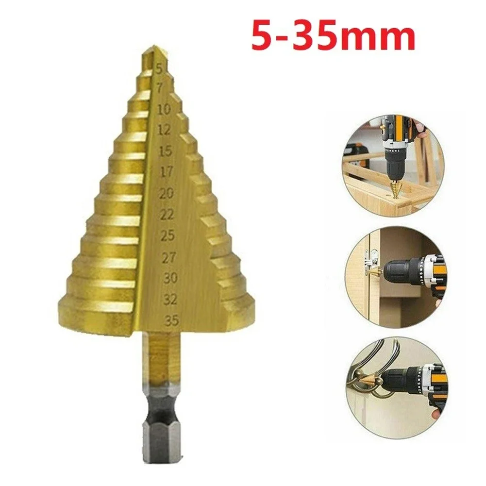 1Pc Step Core Drill Bit 5-35mm HSS Titanium 13 Steps Multiple Spiral Grooved Bits For Hole Cone Punching Power Tool Parts