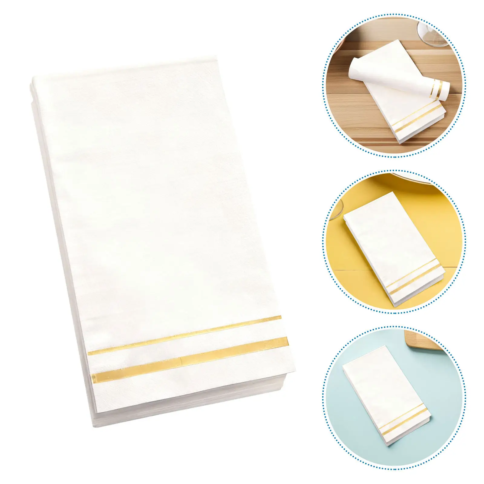 

100Pcs Formal Gold Trim Napkins White Embossed Premium Thick Tissue Disposable Guest Napkins for Cocktail Wedding Valentine's