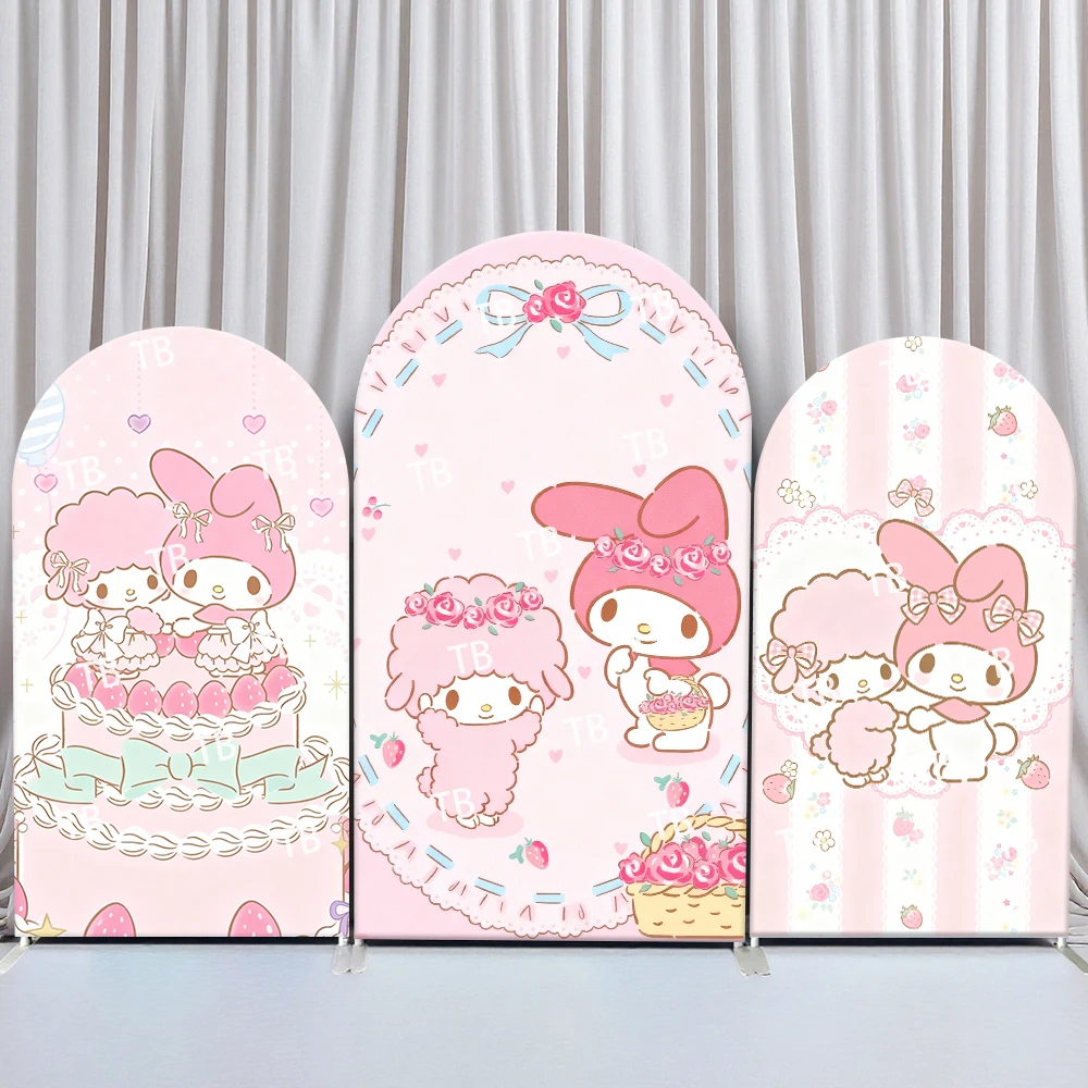 

Фон-арка Sanrio My Melody в стиле клубничной розы для фотозоны: праздничная сцена для детского дня рождения, бэби-шауэра, декор для фотосессий