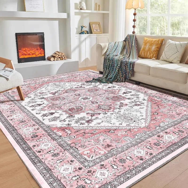 French Retro Light Luxury Living Room Carpet Machine Washable Non-slip Soft Coffee Table Floor Mat Large Bedroom Bedside Rug 러그