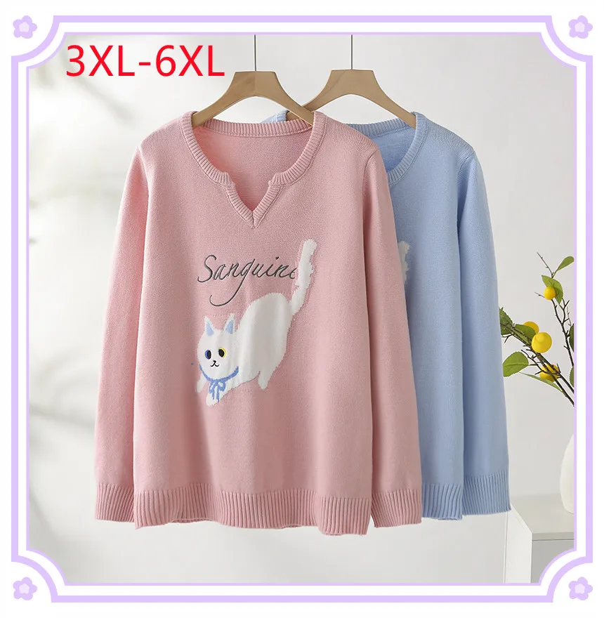 

Новый 2025 дамы весна осень плюс размер топы для женщин большой размер длинный рукав о-шейный свитер 3XL 4XL 5XL 6XL