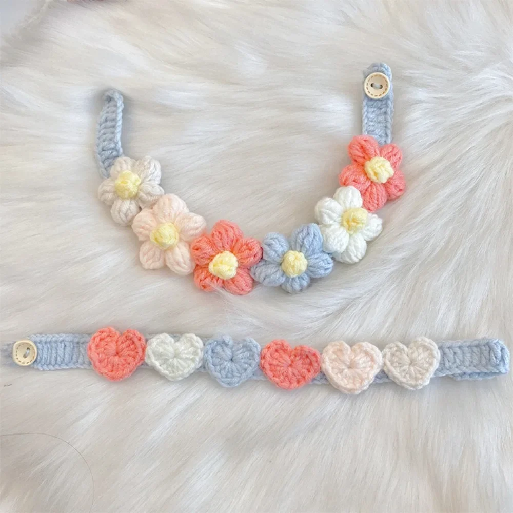 Love Flower Puppy Collar Hand-woven Cats Collar Wool Knitted Cat Collar Dog Tie Cat Small Dogs Necklace Pet Collar Pets Supplies