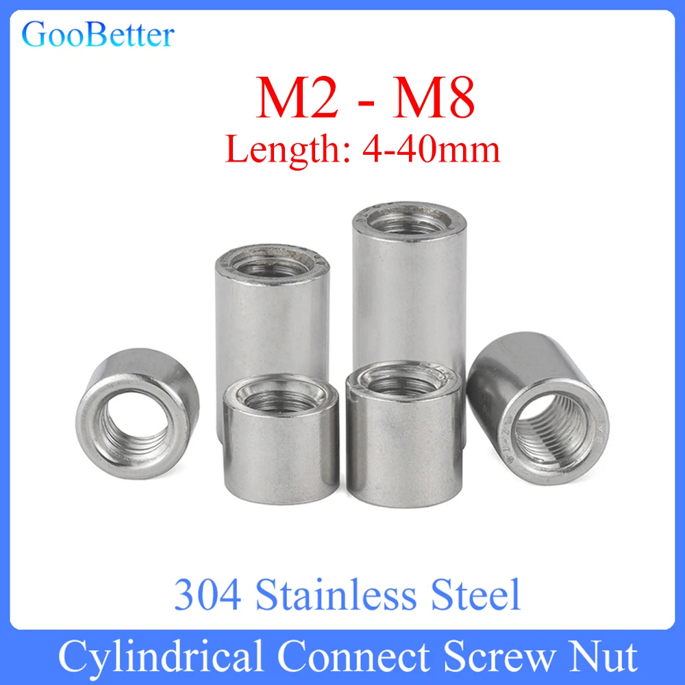 

2-20Pcs M2 M2.5 M3 M4 M5 M6 M8 Extension Round Column Joint Coupling Nuts 304 Stainless Steel Cylindrical Connect Screw Nut