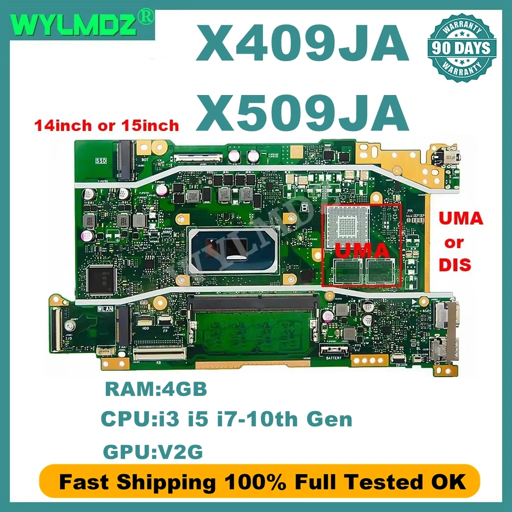 X409JA płyta główna dla ASUS X509JA X509JB R409J A409J F409J A509J F509J P1510CJA płyta główna laptopa procesor i3 i5 i7-10th Gen 4GB-RAM