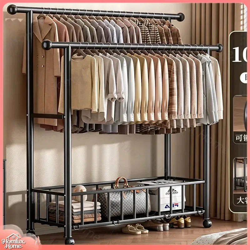 Parallel Bars with Hollow Storage Compartment Coat Rack for Bedroom Hats Shoes Organizer Metal Wall Mounted Storage Rack