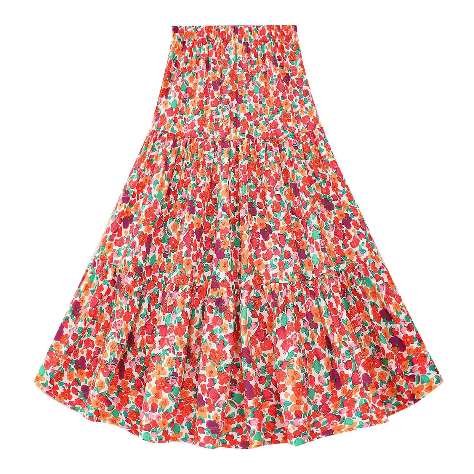 7-12Years Teenager Kids Girls Summer Outfit Long Skirts 2024 Summer New Casual Floral Skirt Holiday Party Beach Children Skirts