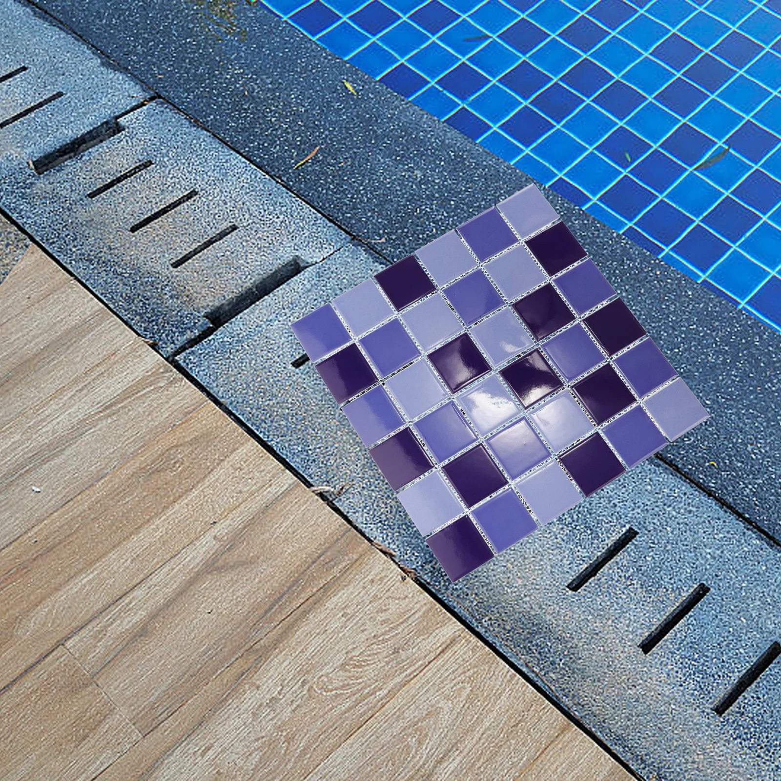 

2Pcs Seamless Blue Mosaic Ceramic Tiles High Temperature Fired for Swimming Pool Fish Pond Spa Bath Repair Replacement