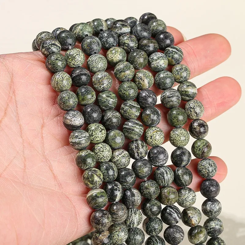 Batu alam hijau Zebra Jasper bulat longgar manik Spacer 4 6 8 10 12mm untuk membuat perhiasan Diy kalung gelang Aksesori