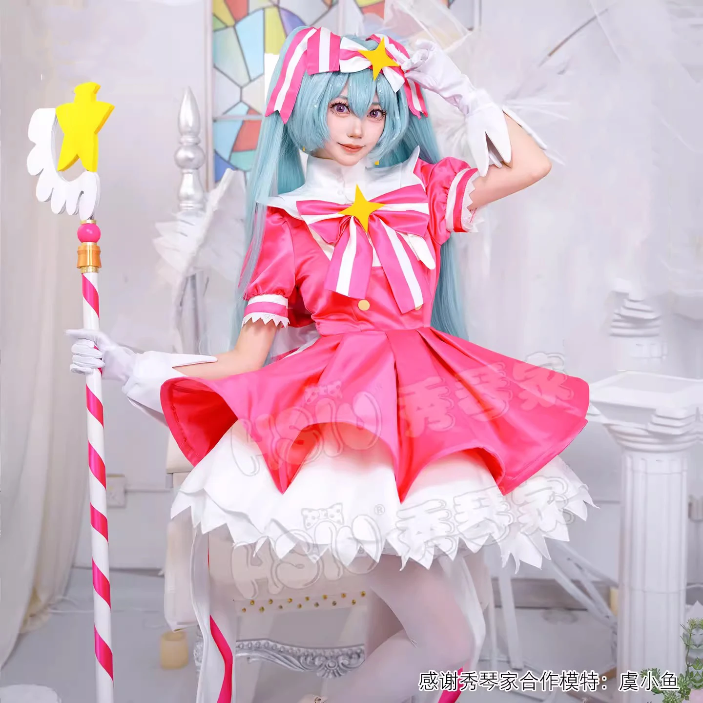 MMiku Retry Cosplay Costumes Wig Pink Dresses Prop Anime Uniform Halloween Carnival Party Outfit Women Girls Roleplay view 3