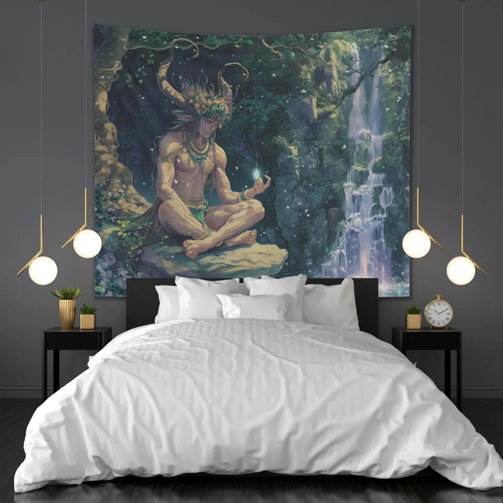 VIKAMA Forest God Pan Tapestry Fantasy Natural Elf Hanging Cloth Living Room Meditation Room Room Decoration Home Decoration