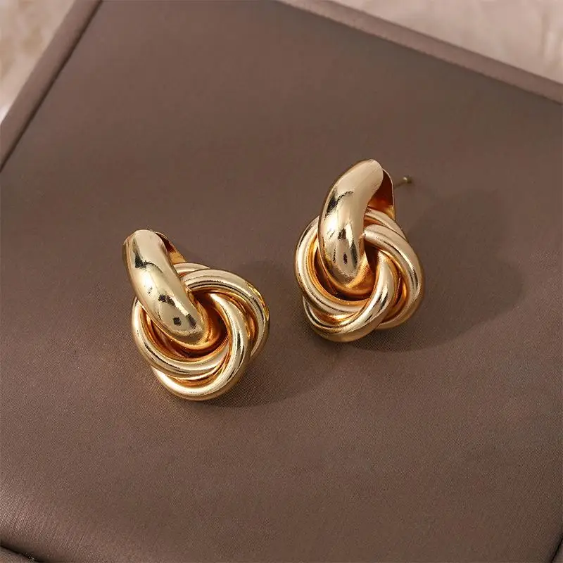 Fashion Round Double Ring Metal Stud Earrings For Women Men Gold Silver Geometric Retro Stud Earring Party Daily Jewelry