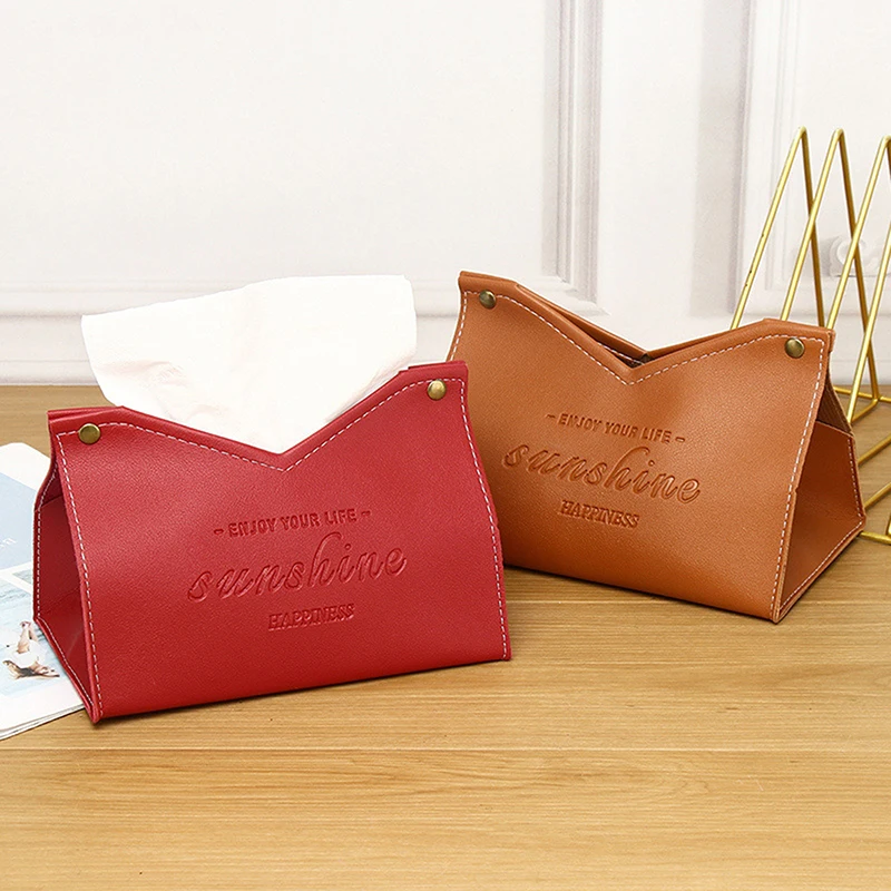 Leather Tissue Case Napkin Holder Storage Container Car Tissue Box Solid color minimalist Home Living Room Decoration