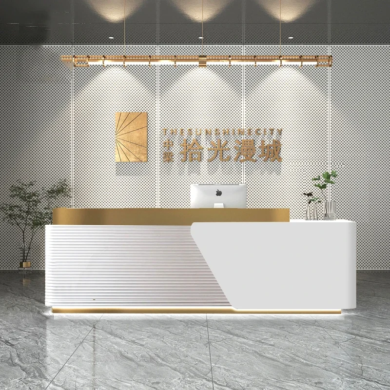 Luxury Beauty Salon Reception Desk Consul Modern Stand Barbershop Reception Desk Checkout Counter Bureau Meuble Bar Furniture