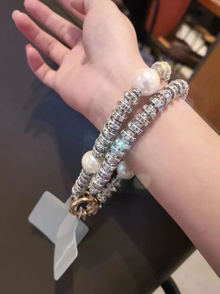 Sparkling con diamantes teléfono móvil pulsera mano cuerda anti-perdida muñeca cordón colgante cuentas colgante hecho a mano de