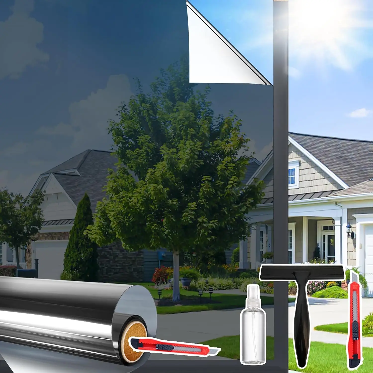 

One Way Privacy Window Film, Removable Static Cling for Home, Reflective Heat Blocking Silver 41.3x78.7 inch