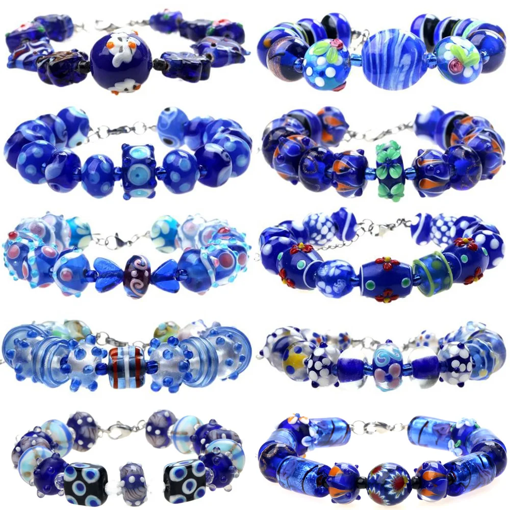 Only Sell 1set!! No Duplicates!! Mysterious Grace Blue !!! Pure Handmade Retro Lampwork Glass Beads For Crafts Charm Bracelets!!