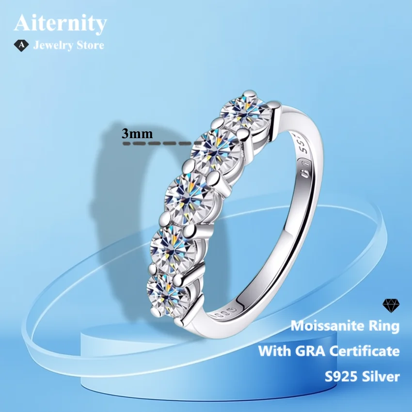 D VVS1 Moissanite Ring 925 Sterling Sliver With GRA Certificate Eternity Band Wedding Engagement Rings For Women And Men