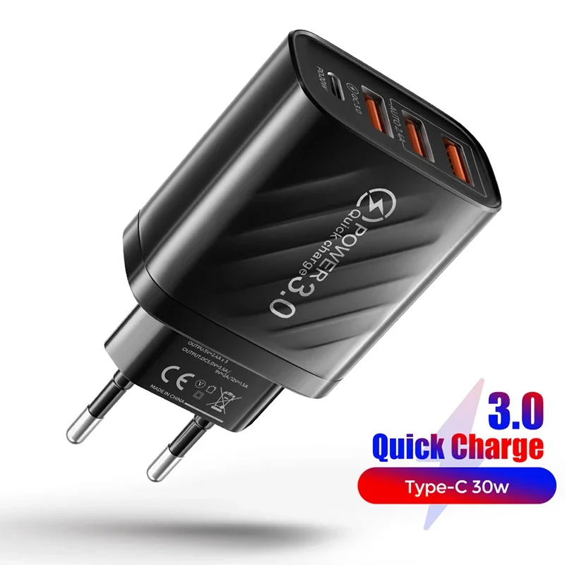 4 In 1 48W Fast Charging Charger Type C USB Wall Multi Ports Adapter For iPhone Samsung Huawei Xiaomi Quick Charge Phone Charger