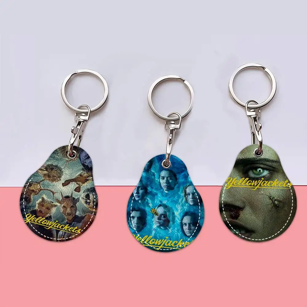 American Tv Series My-yellowjackets 1PCS PU Leather Keychain Protective Case Door Lock Access Control Tags Card Bag Key Tag Ring