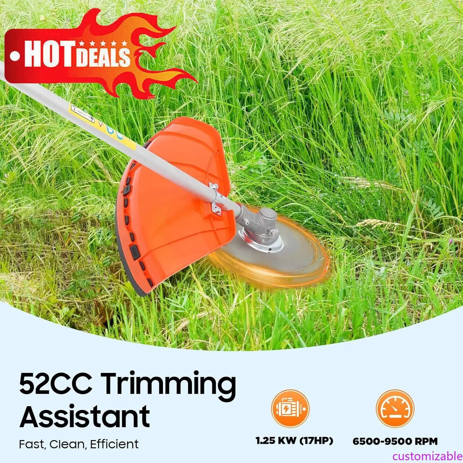 

Customizable 5 In 1 Gas Weed Eater, 2 Stroke 52CC 2.3HP Weed Wacker Air Cooled Single Cylinder Gas Trimmer Alloy Steel