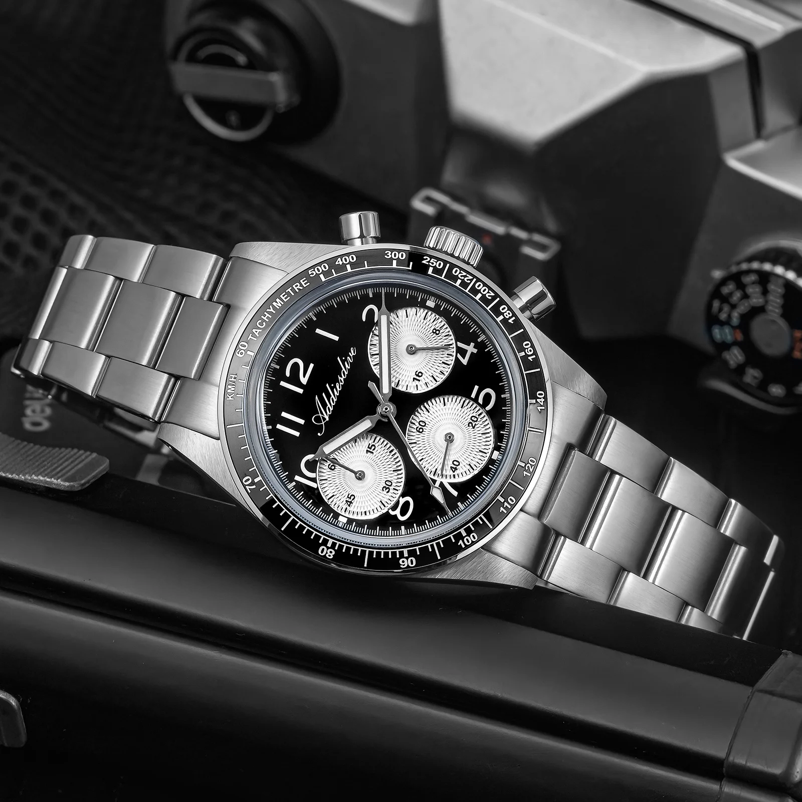 ADDIESDIVE VK63 다이빙 남성용 시계 다기능 크로노그래프 손목시계 방수 세라믹 베젤 버블 미러 글래스 시계