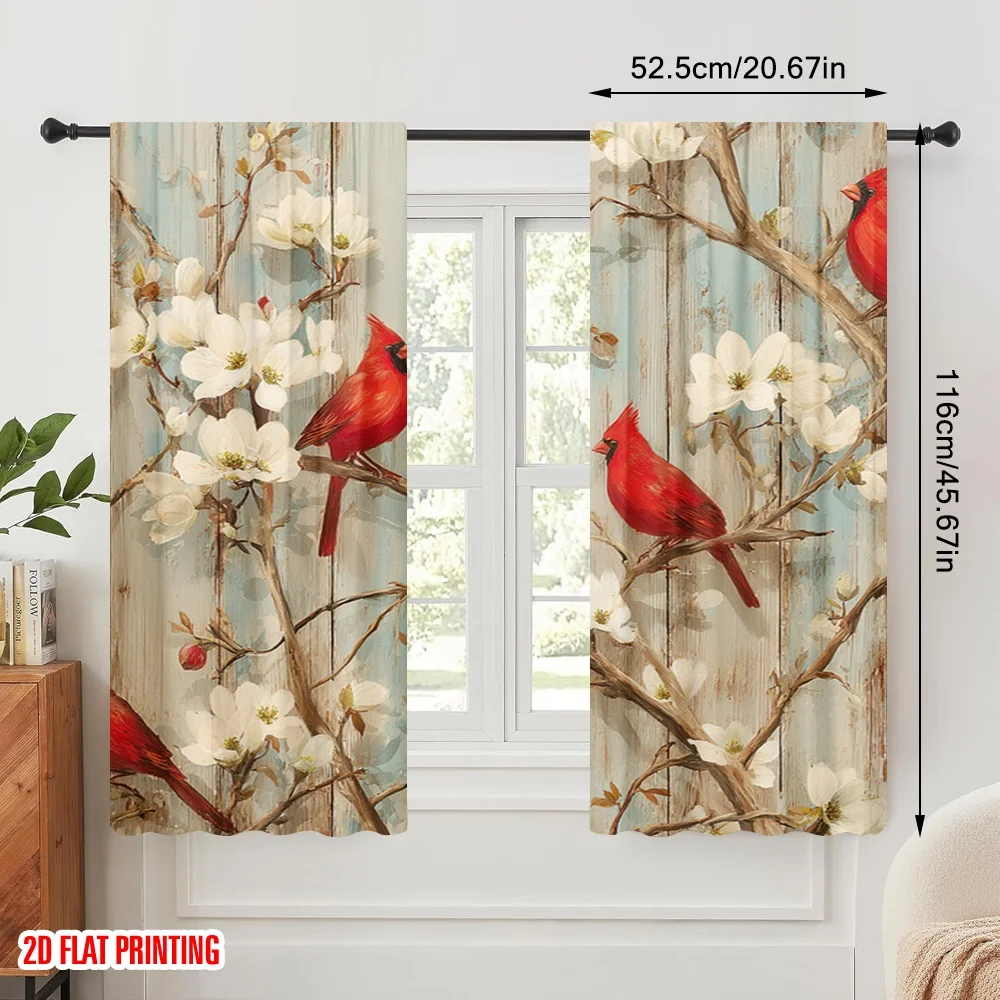2pcs,2D plane printing Pattern Curtains Cardinal Symphony Polyester Fabric (without rod) Decorations Inside Use for Bedroom,