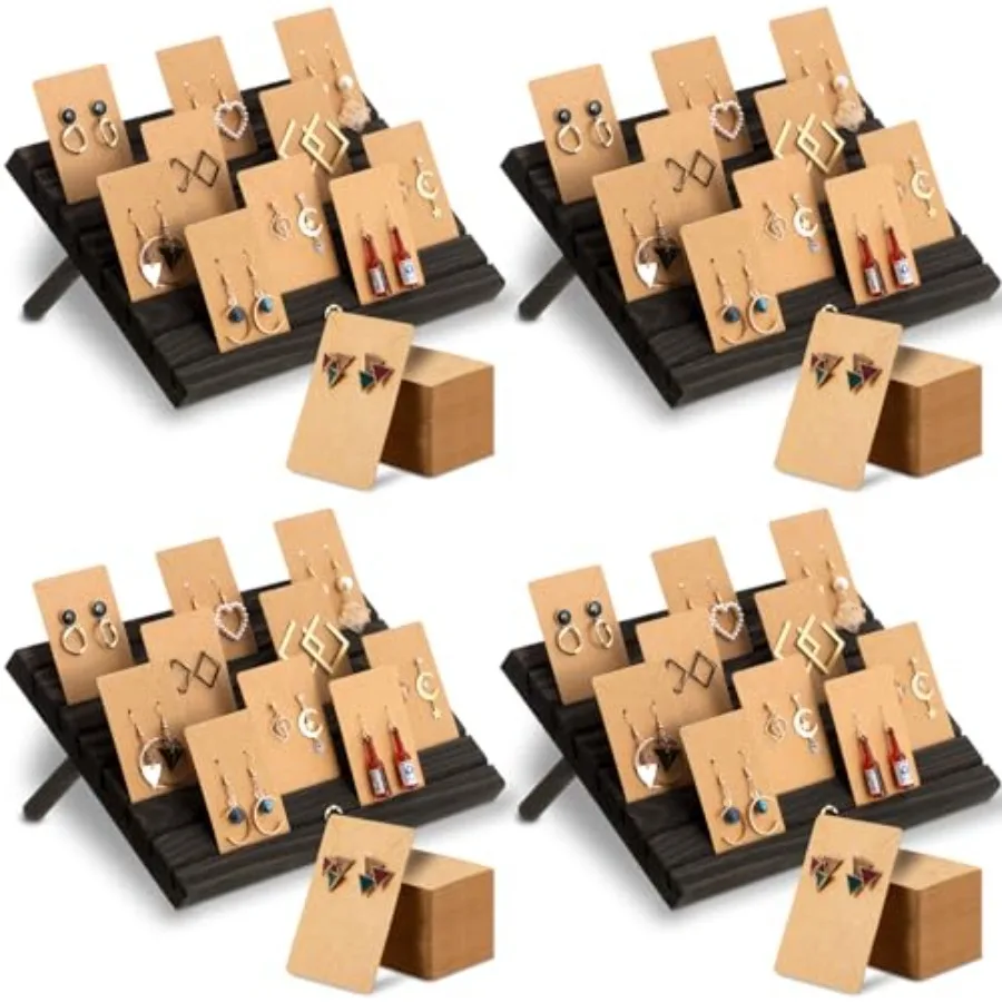 

124 Pcs Wood earring card display wooden earring display stand 4 Set Jewelry stand holder with Card for Jewelry Selling