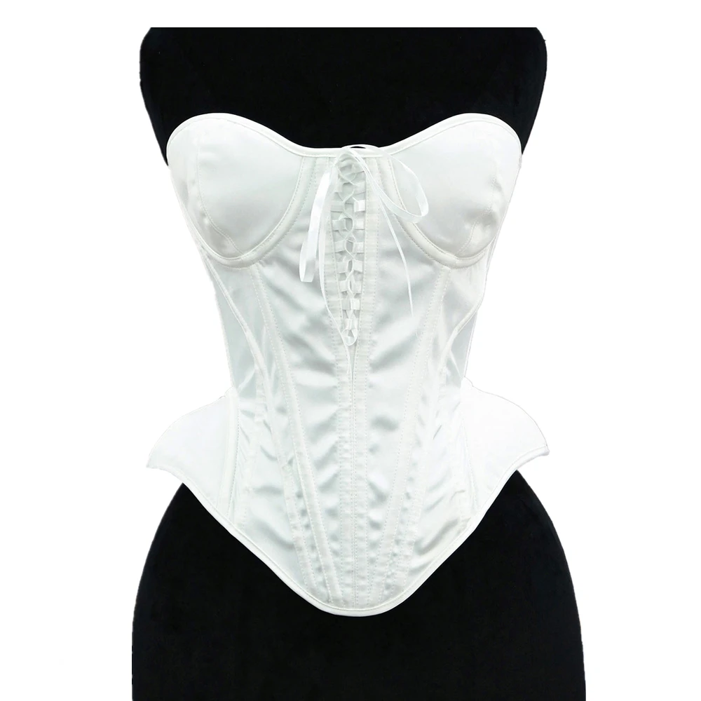 Women Overbust Corset Sexy With Bra Push Breast Vintage White Lace Up Fishbone Bodice Strapless Slimming Shaping Bustier Tops
