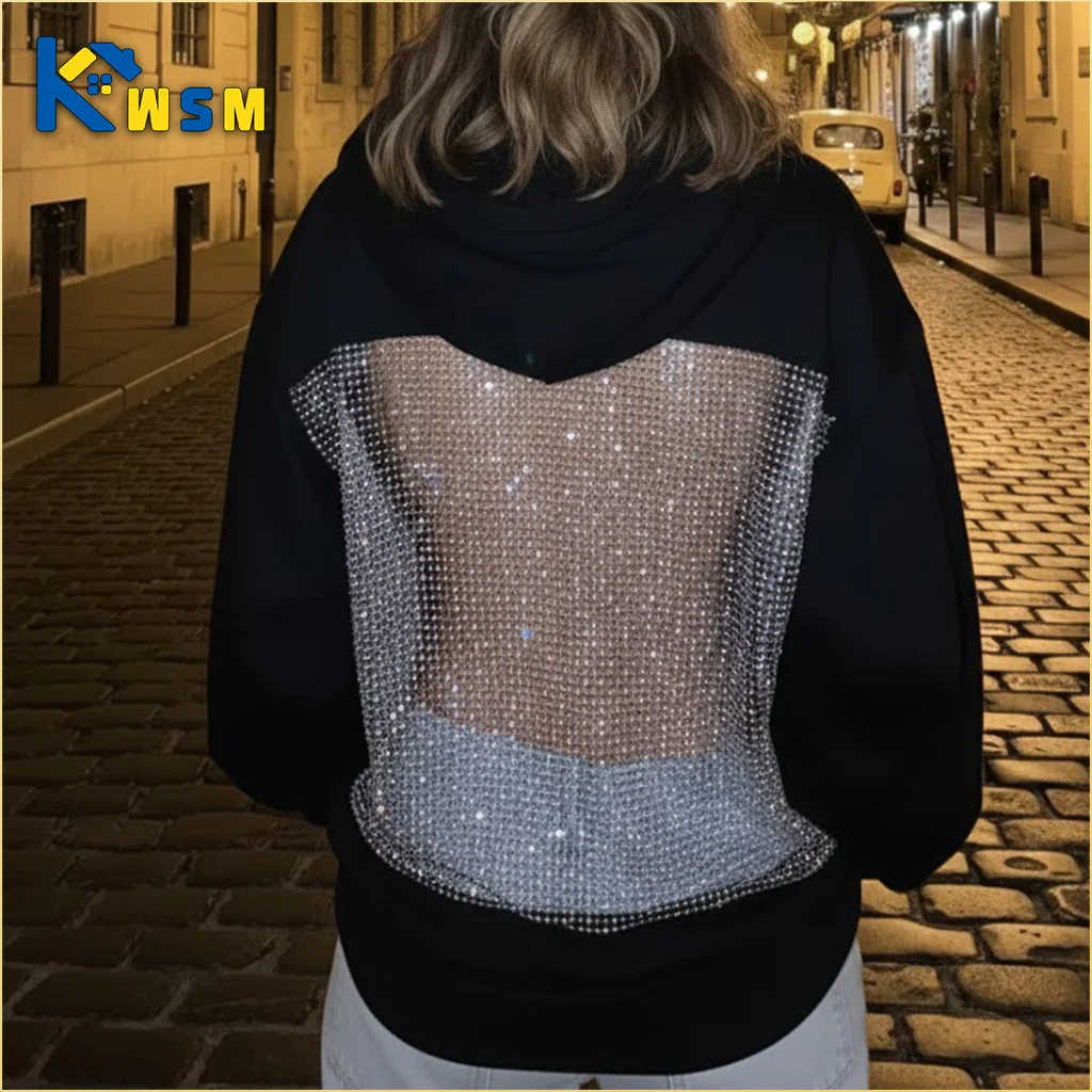 

Женская полая сетчатая толстовка с открытой спиной и длинными рукавами, однотонная толстовка, повседневный топ на осень и зиму, идеальный рождественский подарок