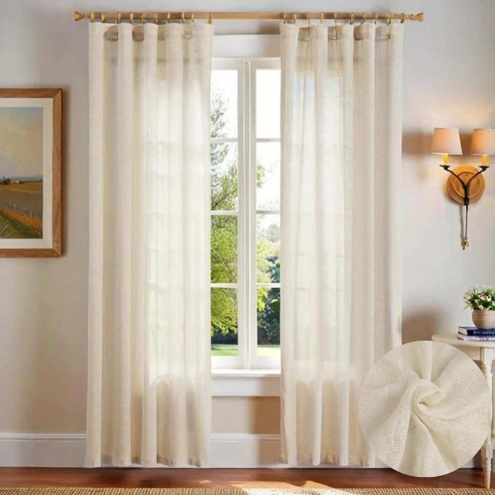 Linen Curtains 45 Inch to 107 Inch Length Light Filtering Window Curtain for Living Room Bedroom Home Drapes with Rod Pocket
